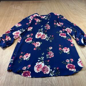 Wishful Park Floral Blouse Women’s M Blue Pink Tie Sleeve Lightweight